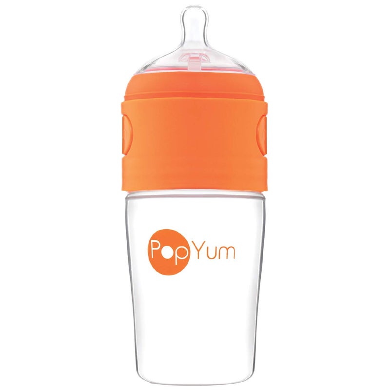 PopYum 9 oz Orange Anti-Colic Formula Making/Mixing/Dispenser Baby Bottle with #2 Medium Flow Nipple, 260 ml, BPA-Free, Natural Latch - Image 1